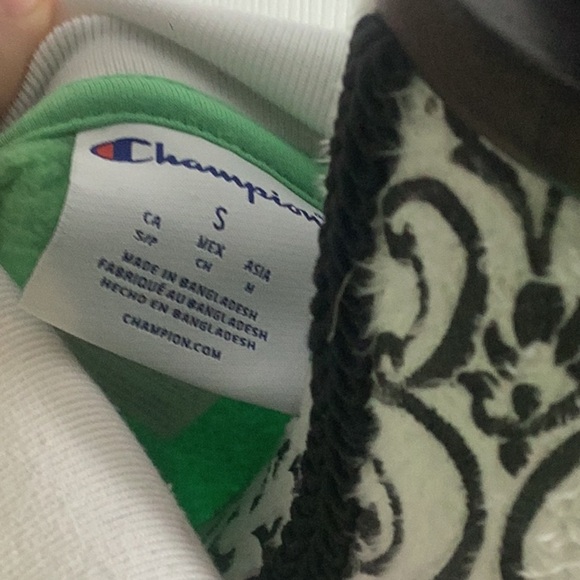 Champion Bright Light Green White Collar Pullover S - Picture 2 of 5